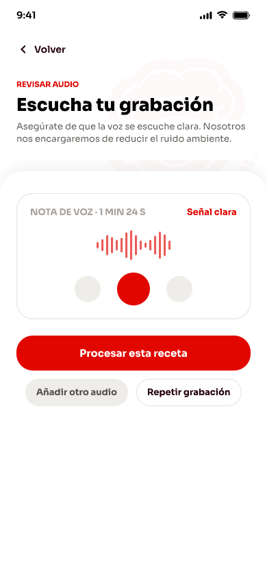 Pantalla de la app para revisar una grabación